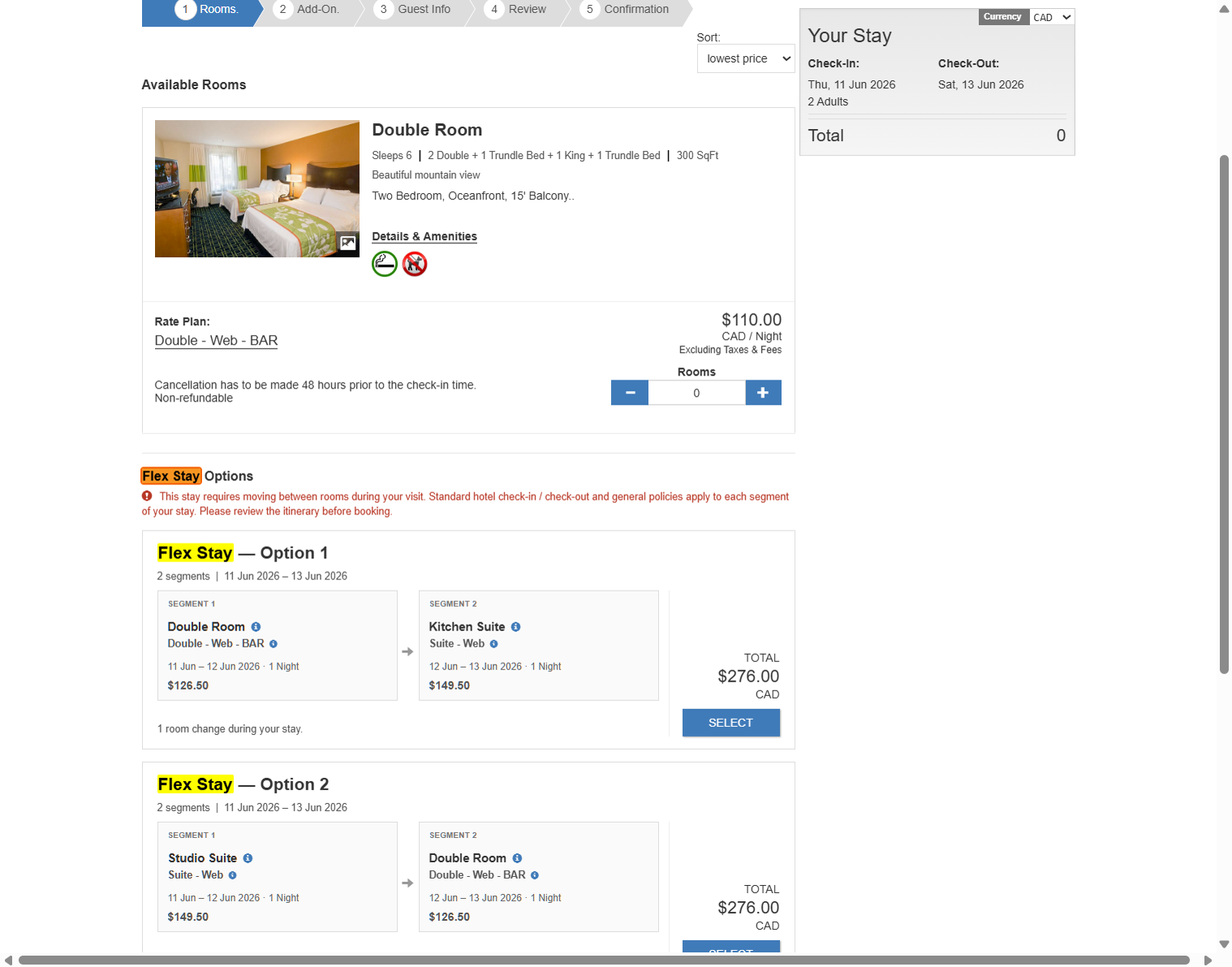 Flexible Stay itinerary card on search results