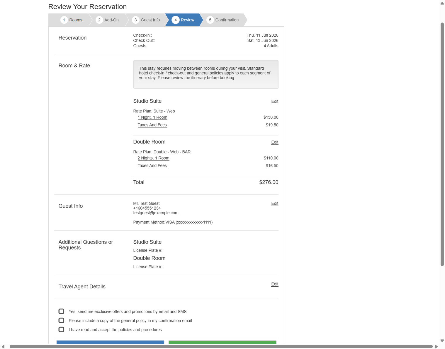 Flexible Stay summary on review step